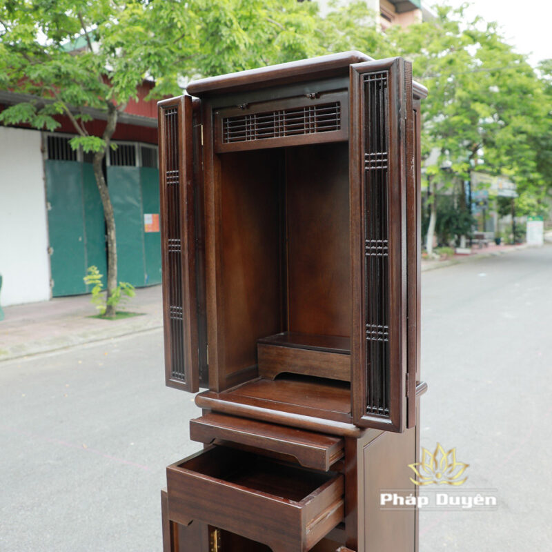 Tủ Thờ Phật - Thờ Gia Tiên, Bằng Gỗ Gõ Vàng Màu Óc Chó, Kích Thước 48*41*197cm - Ảnh 5