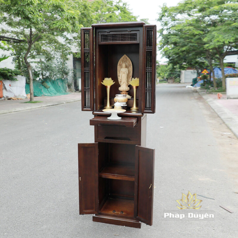 Tủ Thờ Phật - Thờ Gia Tiên, Bằng Gỗ Gõ Vàng Màu Óc Chó, Kích Thước 48*41*197cm - Ảnh 6