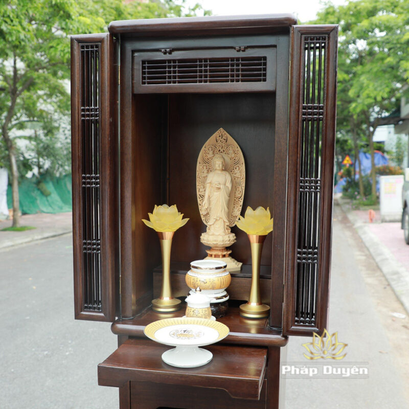 Tủ Thờ Phật - Thờ Gia Tiên, Bằng Gỗ Gõ Vàng Màu Óc Chó, Kích Thước 48*41*197cm - Ảnh 7