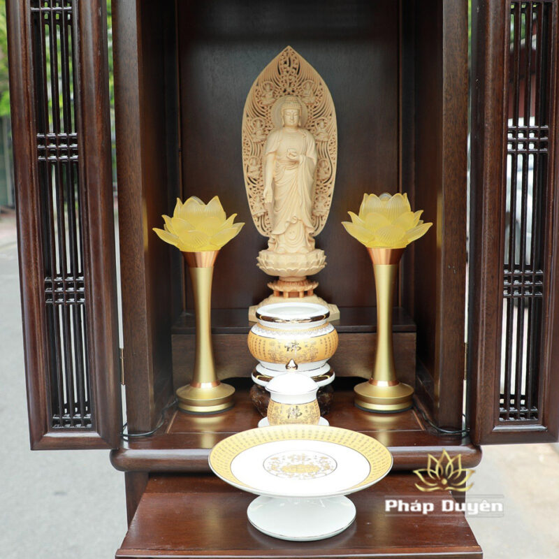 Tủ Thờ Phật - Thờ Gia Tiên, Bằng Gỗ Gõ Vàng Màu Óc Chó, Kích Thước 48*41*197cm - Ảnh 8