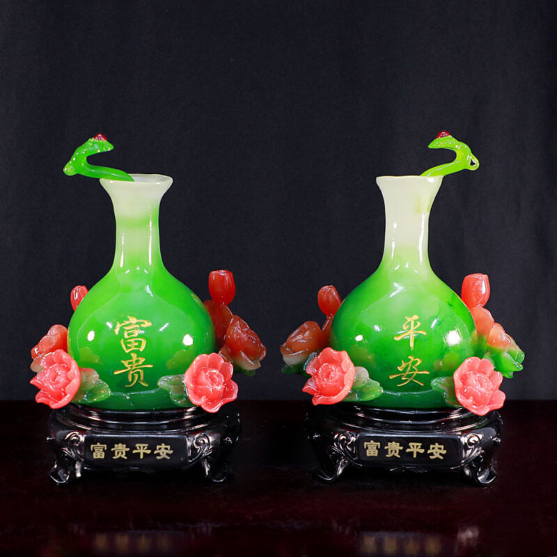 Đôi Bảo Bình Như Ý Màu Thanh Ngọc/Hồng Ngọc, Cao 20cm