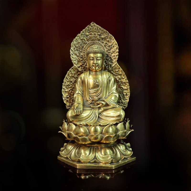 Tượng Phật A Di Đà Bằng Đồng, Cao 22cm, Cả Lá Đề 27cm