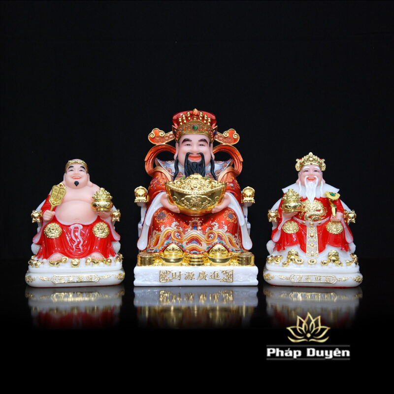 Bộ Tam Tượng Thần Tài Địa - Như Ý Ngồi "Tài Nguyên Quảng Tiến", Bột Đá Áo Đỏ, Cỡ Nhỏ - Ảnh 2