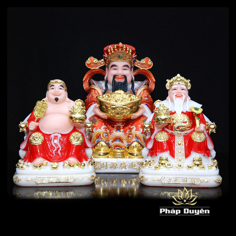 Bộ Tam Tượng Thần Tài Địa - Như Ý Ngồi "Tài Nguyên Quảng Tiến", Bột Đá Áo Đỏ, Cỡ Nhỏ - Ảnh 3