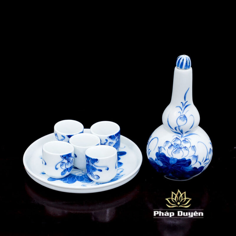 Nậm Rượu 2B Sen 4 Bằng Gốm Sứ Men Lam - Ảnh 2