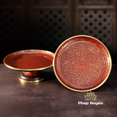 Alternative view of Đĩa Thờ (Mâm Bồng) Bằng Đồng Vân Đá Màu Nâu Đỏ, Nhiều Kích Thước