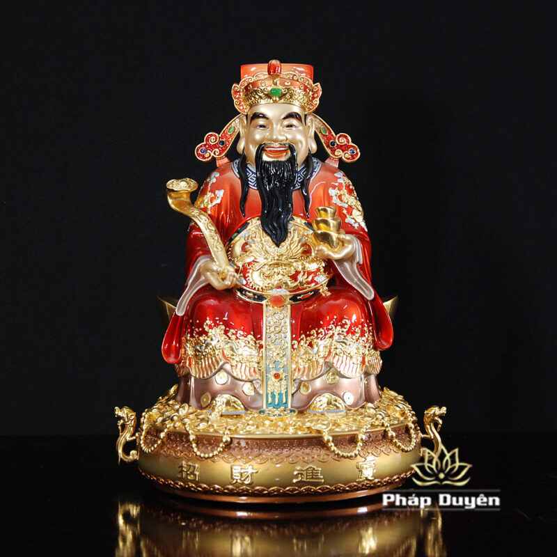 Bộ Tam Tượng Thần Tài Địa - Như Ý Ngồi "Tài Nguyên Quảng Tiến", Đồng Dát Vàng Ấn Bảo, Cỡ Trung - Ảnh 3