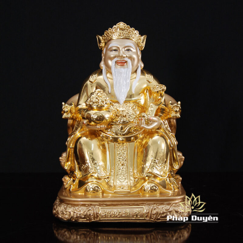 Bộ Tam Tượng Thần Tài Địa - Như Ý Ngồi "Tài Nguyên Quảng Tiến", Đồng Dát Vàng Ấn Bảo, Cỡ Trung - Ảnh 7