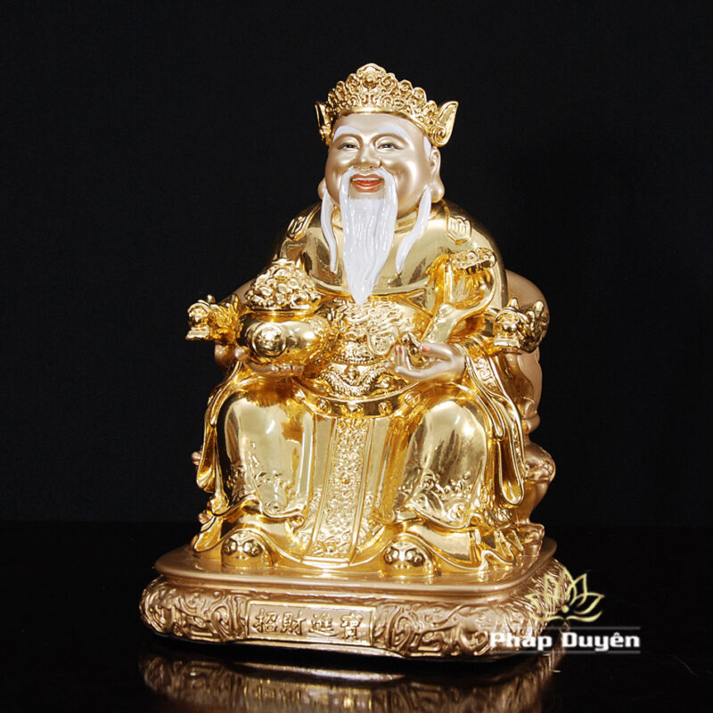 Bộ Tam Tượng Thần Tài Địa - Như Ý Ngồi "Tài Nguyên Quảng Tiến", Đồng Dát Vàng Ấn Bảo, Cỡ Trung - Ảnh 8