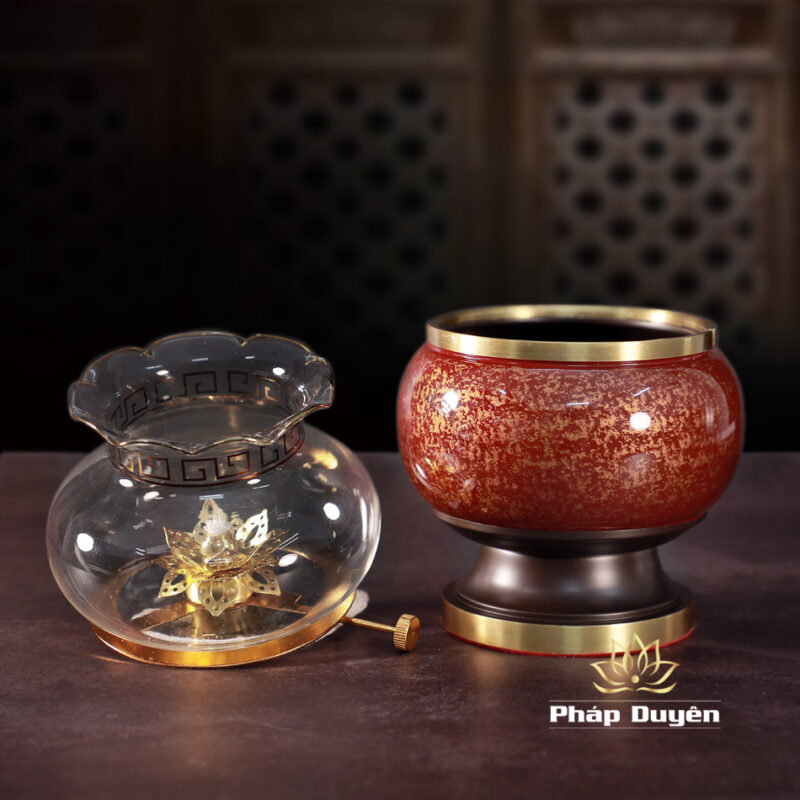 Đèn Dầu Bằng Đồng Vân Đá Màu Nâu Đỏ, Nhiều Kích Thước - Ảnh 2