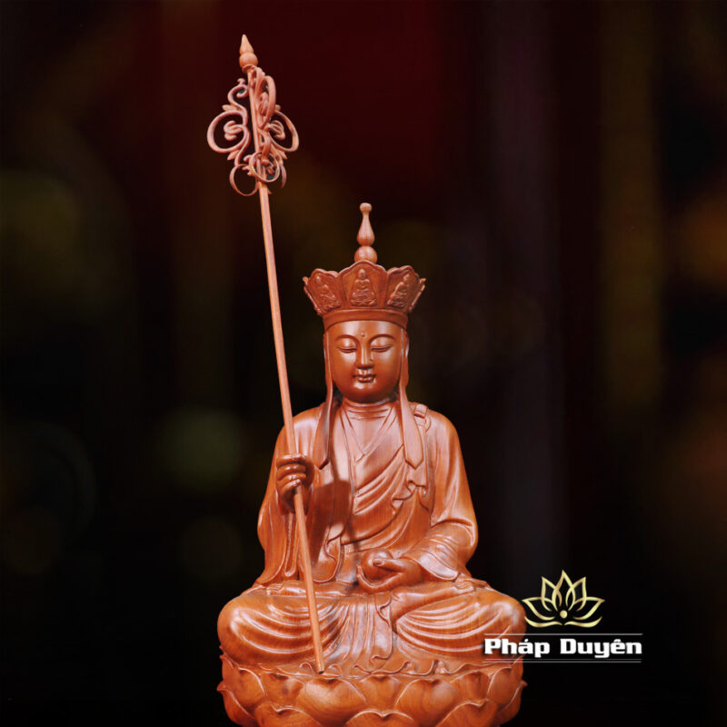 Tượng Địa Tạng Bồ Tát Ngồi Gỗ Hương Việt Nam, Cao 50cm - Ảnh 4