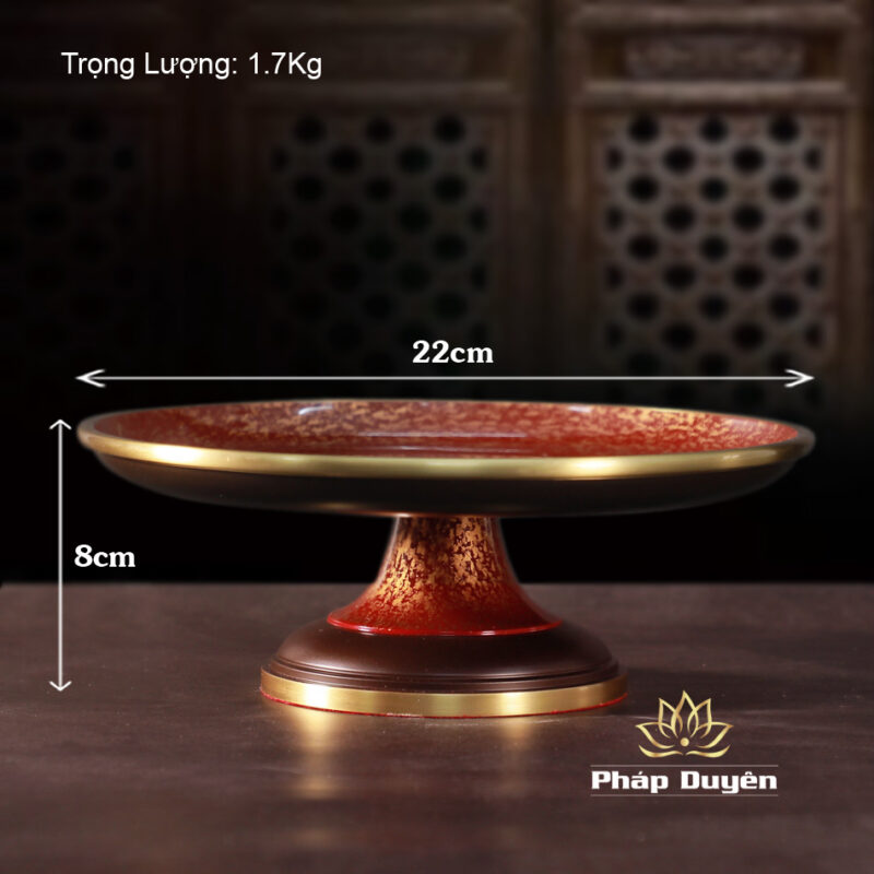 Đĩa Thờ (Mâm Bồng) Bằng Đồng Vân Đá Màu Nâu Đỏ, Nhiều Kích Thước - Ảnh 5