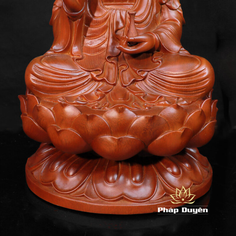 Tượng Phật Quán Thế Âm Ngồi Gỗ Gõ Vàng (Sơn Nâu Đỏ), Cao 50cm - Ảnh 5