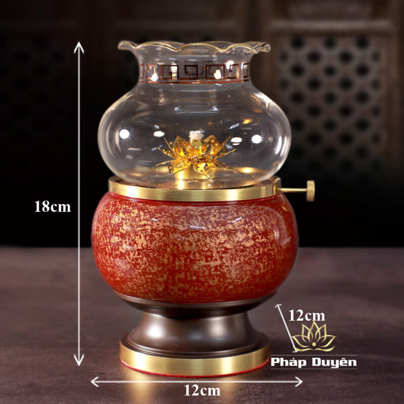 Đèn Dầu Bằng Đồng Vân Đá Màu Nâu Đỏ, Nhiều Kích Thước - Ảnh 8