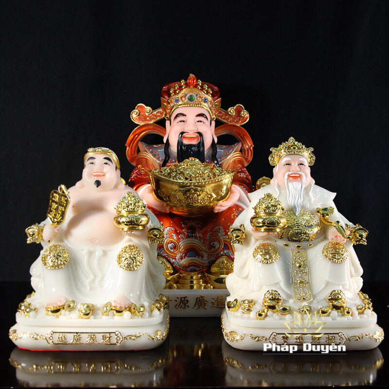 Bộ Ba Ngài Thần Tiền Bột Đá Áo Đỏ, Thần Tài - Thổ Địa Bột Đá Trắng, Cỡ Trung - Ảnh 2
