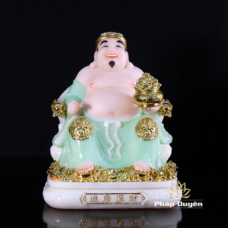 Bộ Ba Ngài Thần Tiền Bột Đá Áo Đỏ, Thần Tài - Thổ Địa Bột Đá Thanh Ngọc, Cỡ Trung - Ảnh 6