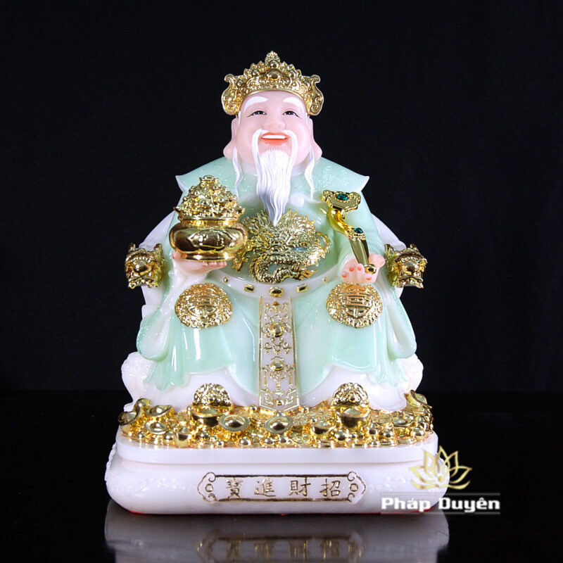 Bộ Ba Ngài Thần Tiền Bột Đá Áo Đỏ, Thần Tài - Thổ Địa Bột Đá Thanh Ngọc, Cỡ Trung - Ảnh 9