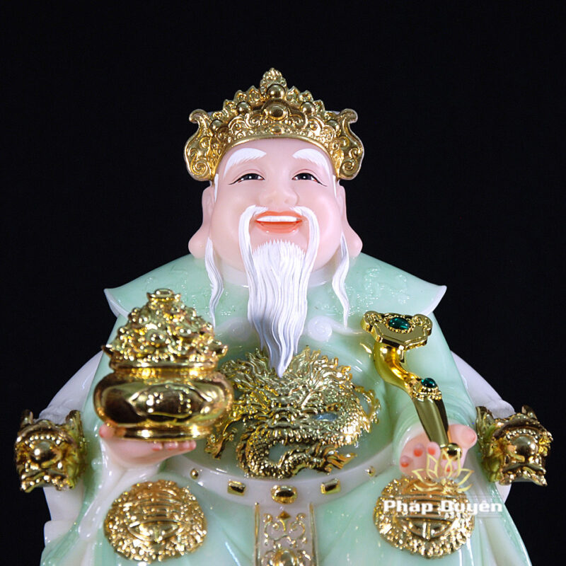Bộ Ba Ngài Thần Tiền Bột Đá Áo Đỏ, Thần Tài - Thổ Địa Bột Đá Thanh Ngọc, Cỡ Trung - Ảnh 10