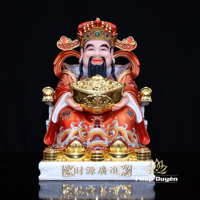 Bộ Tam Tượng Thần Tài Địa - Như Ý Ngồi "Tài Nguyên Quảng Tiến" Bột Đá Thạch Anh Đế Vuông, Cỡ Trung - Ảnh 3