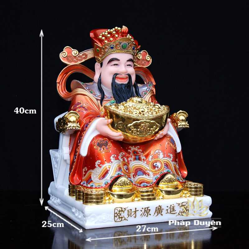 Bộ Tam Tượng Thần Tài Địa - Như Ý Ngồi "Tài Nguyên Quảng Tiến" Bột Đá Thạch Anh Đế Vuông, Cỡ Trung - Ảnh 12