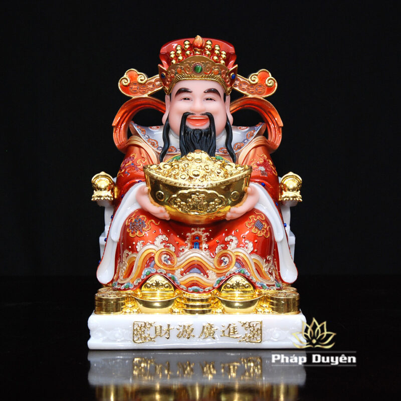 Bộ Tam Tượng Thần Tài Địa - Như Ý Ngồi "Tài Nguyên Quảng Tiến", Bột Đá Áo Đỏ, Cỡ Nhỏ - Ảnh 4