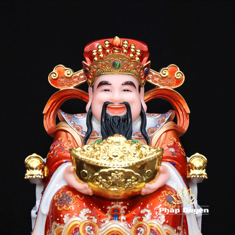 Bộ Tam Tượng Thần Tài Địa - Như Ý Ngồi "Tài Nguyên Quảng Tiến", Bột Đá Áo Đỏ, Cỡ Nhỏ - Ảnh 5