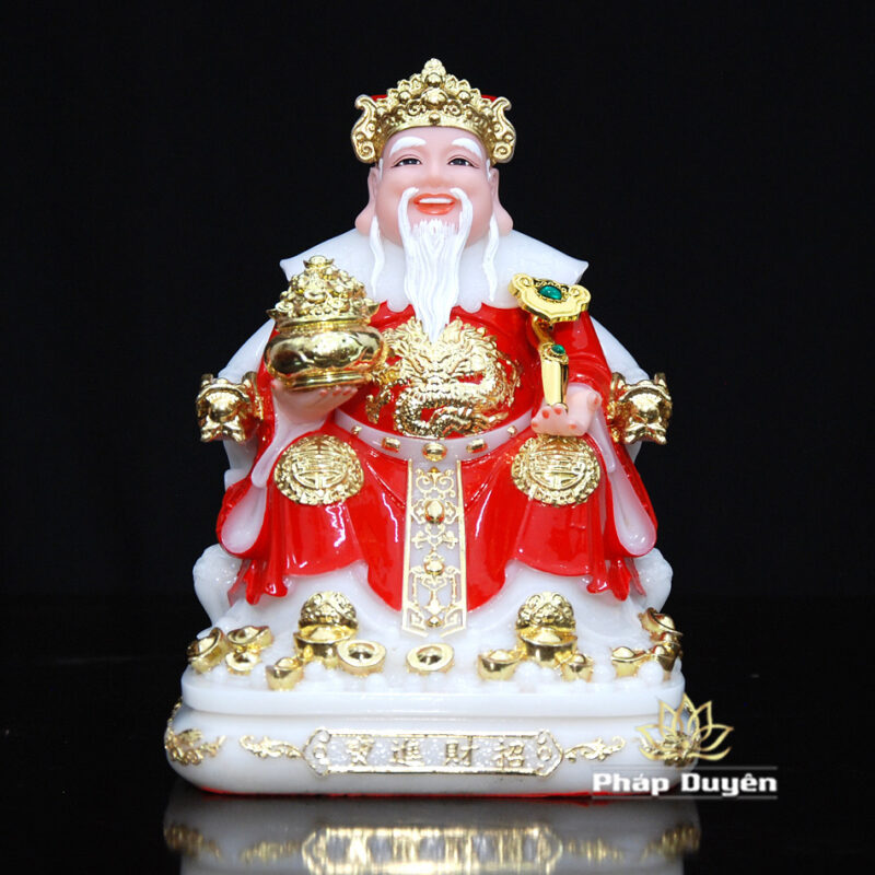 Bộ Tam Tượng Thần Tài Địa - Như Ý Ngồi "Tài Nguyên Quảng Tiến", Bột Đá Áo Đỏ, Cỡ Nhỏ - Ảnh 7