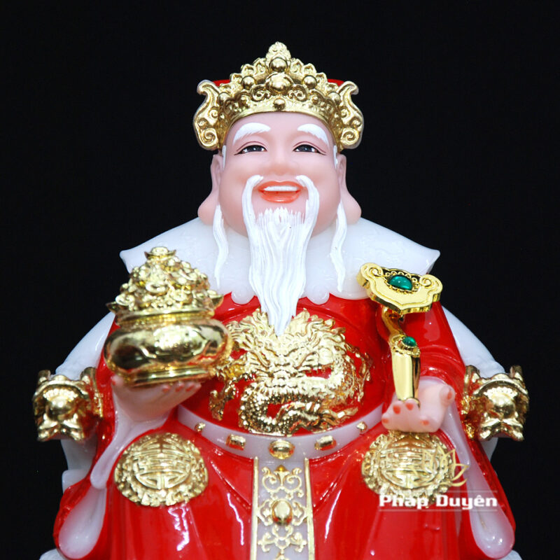 Bộ Tam Tượng Thần Tài Địa - Như Ý Ngồi "Tài Nguyên Quảng Tiến", Bột Đá Áo Đỏ, Cỡ Nhỏ - Ảnh 8