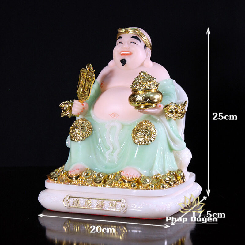 Bộ Ba Ngài Thần Tiền Bột Đá Áo Đỏ, Thần Tài - Thổ Địa Bột Đá Thanh Ngọc, Cỡ Trung - Ảnh 14
