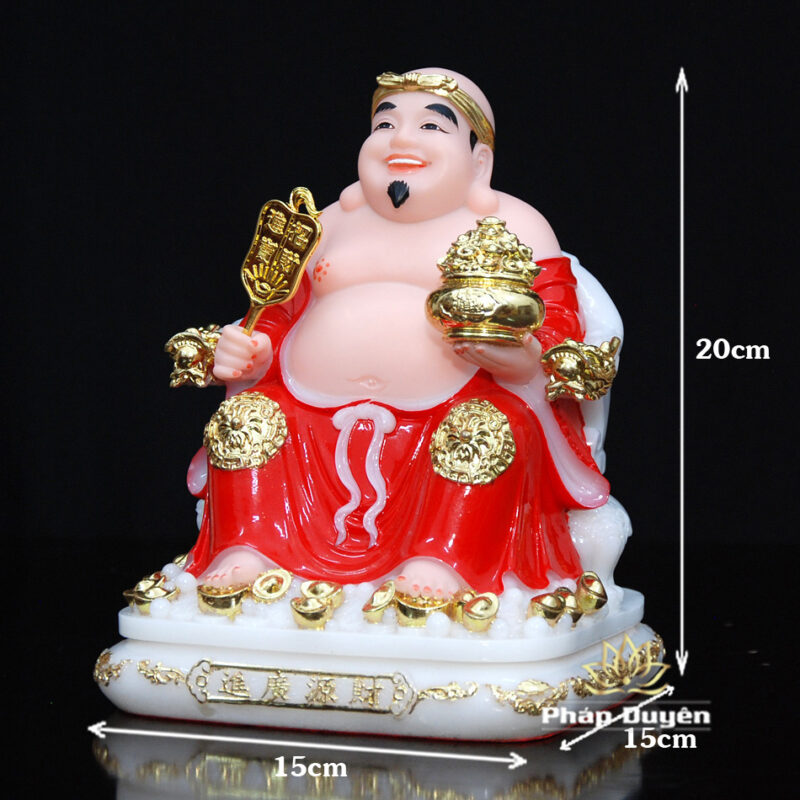 Bộ Tam Tượng Thần Tài Địa - Như Ý Ngồi "Tài Nguyên Quảng Tiến", Bột Đá Áo Đỏ, Cỡ Nhỏ - Ảnh 15