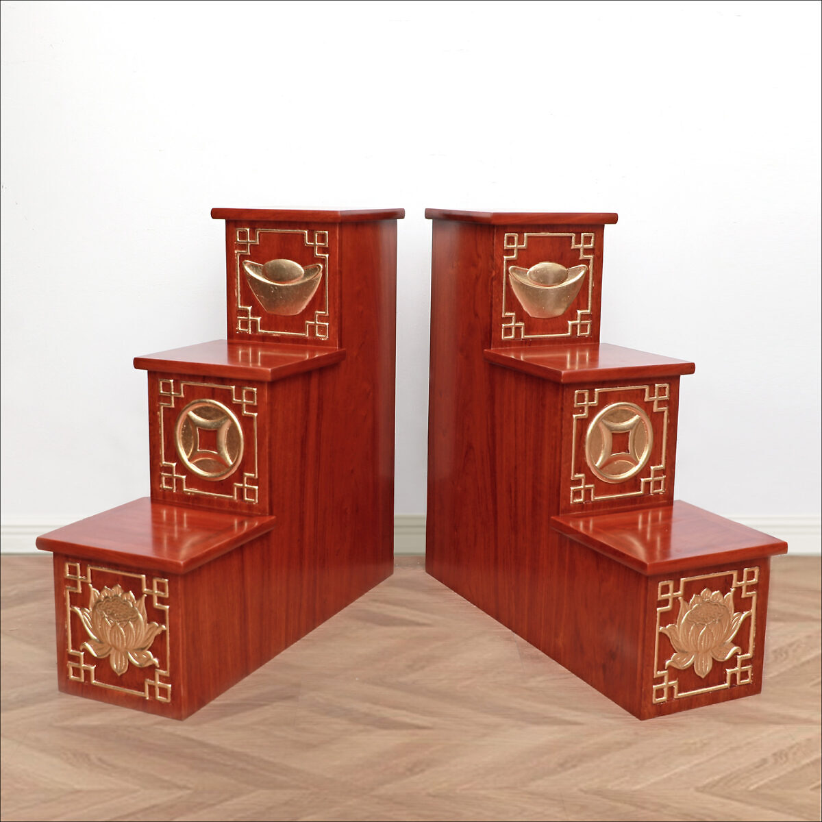 Tam Cấp Ban Thờ Thần Tài Thổ Địa Ba Gian “Thái Hòa Hưng Vượng”, KT 22*66*66cm