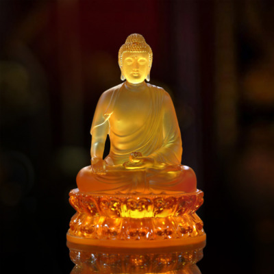 Tượng Phật A Di Đà, Chất Liệu Đá Lưu Ly Vàng, Cao 20.8cm