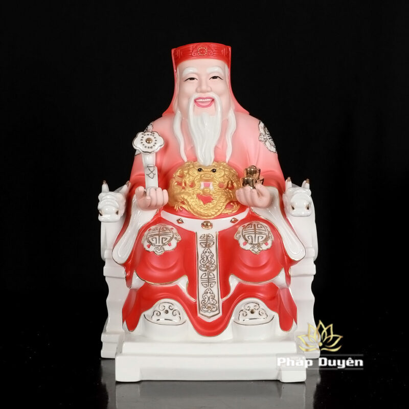 Bộ Tượng Thần Tài - Thổ Địa Bằng Sứ, Ngồi Ngai Rồng Chân Vuông Vẽ Sơn Đỏ, Cao 30cm - Ảnh 2