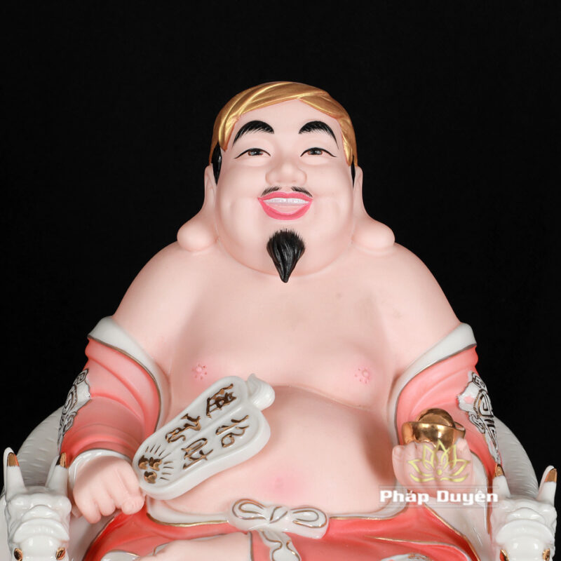 Bộ Tượng Thần Tài - Thổ Địa Bằng Sứ, Ngồi Ngai Rồng Chân Vuông Vẽ Sơn Đỏ, Cao 30cm - Ảnh 8