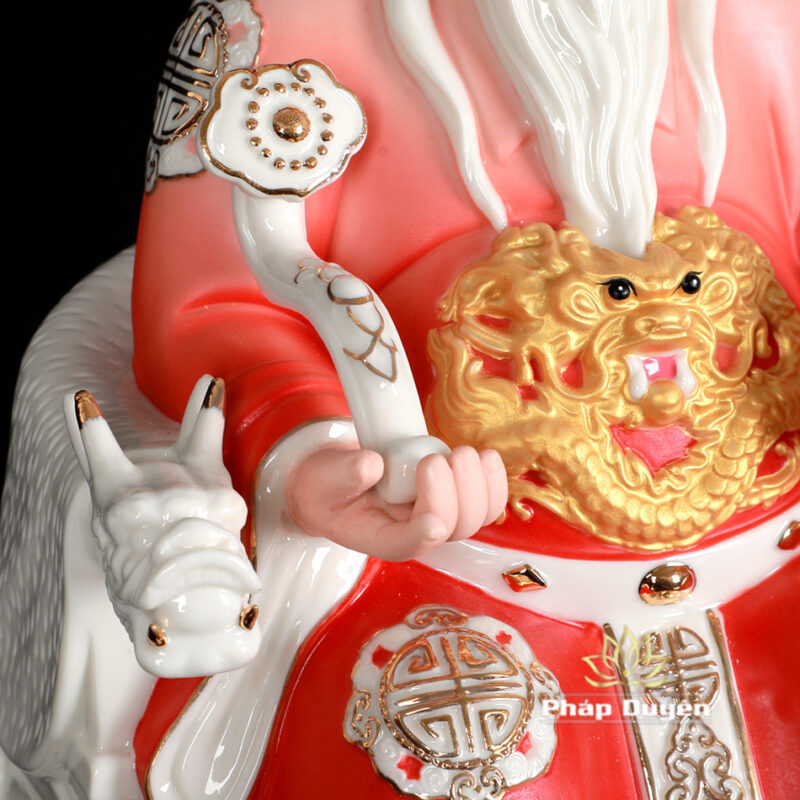 Bộ Tượng Thần Tài - Thổ Địa Bằng Sứ, Ngồi Ngai Rồng Chân Vuông Vẽ Sơn Đỏ, Cao 30cm - Ảnh 4
