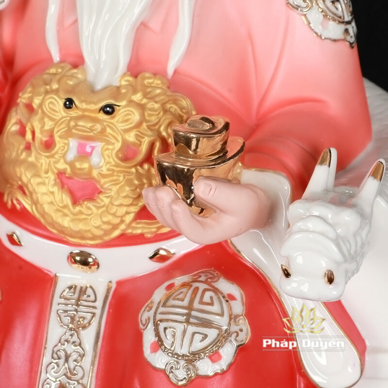 Bộ Tượng Thần Tài - Thổ Địa Bằng Sứ, Ngồi Ngai Rồng Chân Vuông Vẽ Sơn Đỏ, Cao 30cm - Ảnh 5