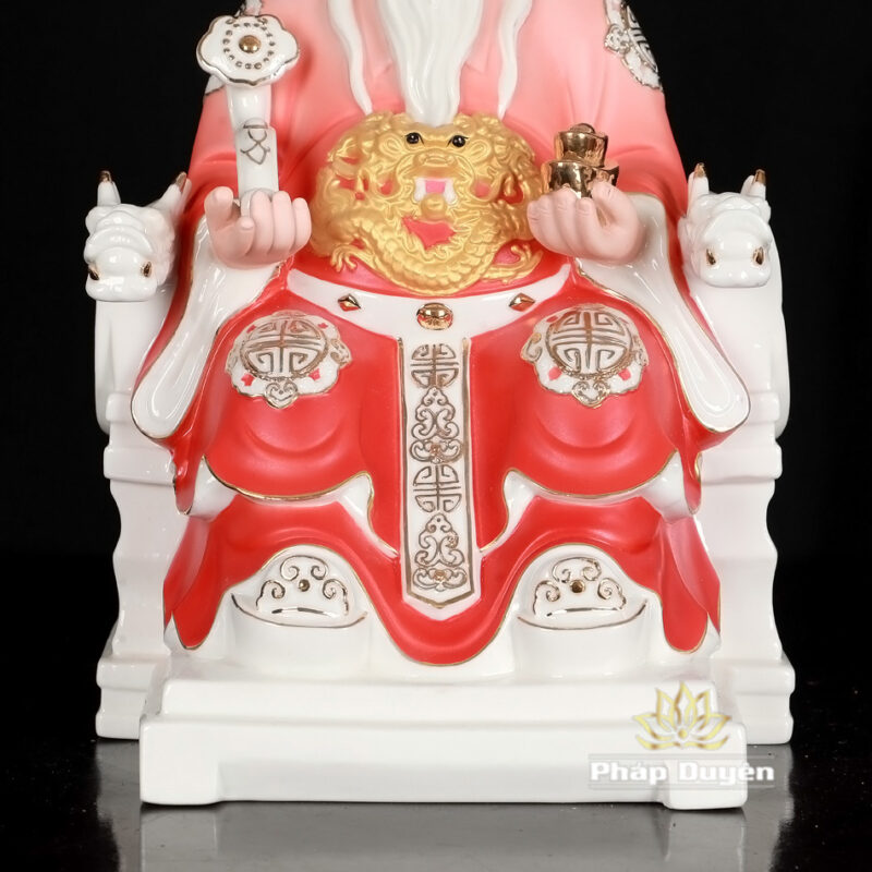 Bộ Tượng Thần Tài - Thổ Địa Bằng Sứ, Ngồi Ngai Rồng Chân Vuông Vẽ Sơn Đỏ, Cao 30cm - Ảnh 6