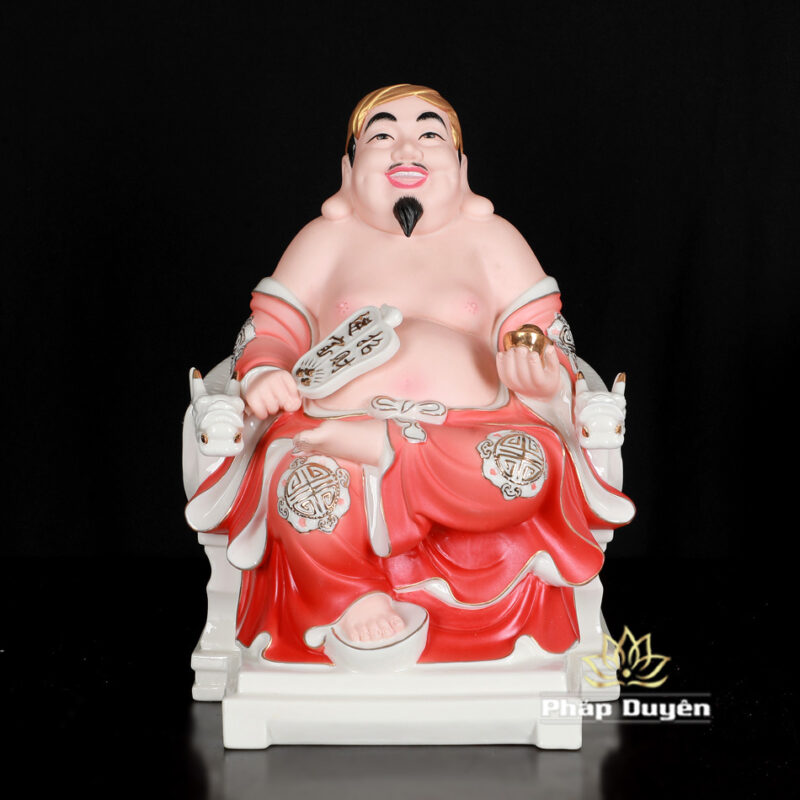 Bộ Tượng Thần Tài - Thổ Địa Bằng Sứ, Ngồi Ngai Rồng Chân Vuông Vẽ Sơn Đỏ, Cao 30cm - Ảnh 7