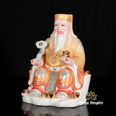 Alternative view of Bộ Tượng Thần Tài - Thổ Địa Ngồi Tự Tại, Bằng Sứ Vẽ Sơn Vàng, Cao 20cm