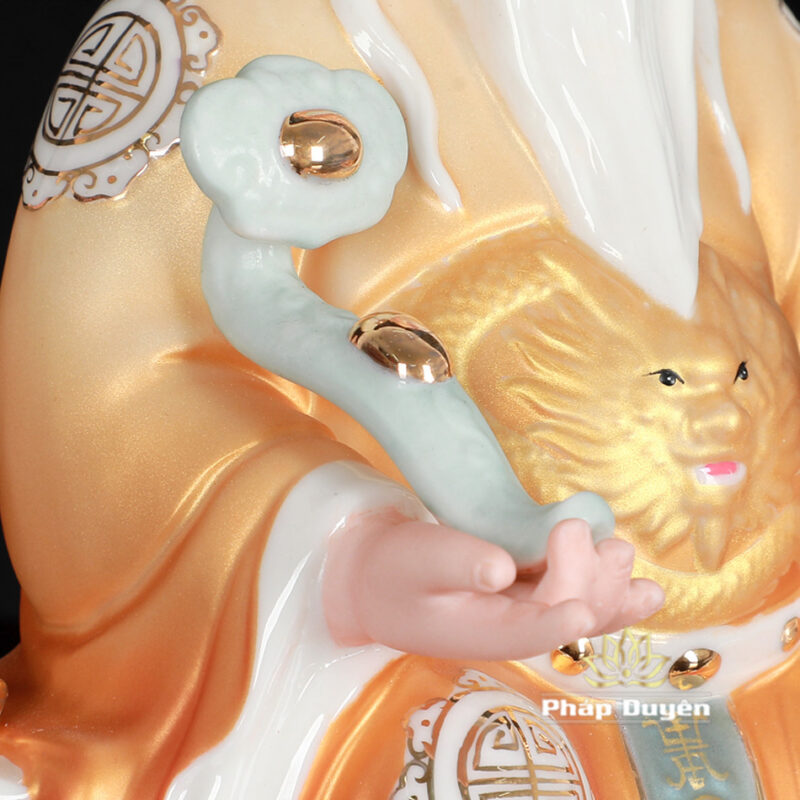 Bộ Tượng Thần Tài - Thổ Địa Ngồi Tự Tại, Bằng Sứ Vẽ Sơn Vàng, Cao 20cm - Ảnh 4