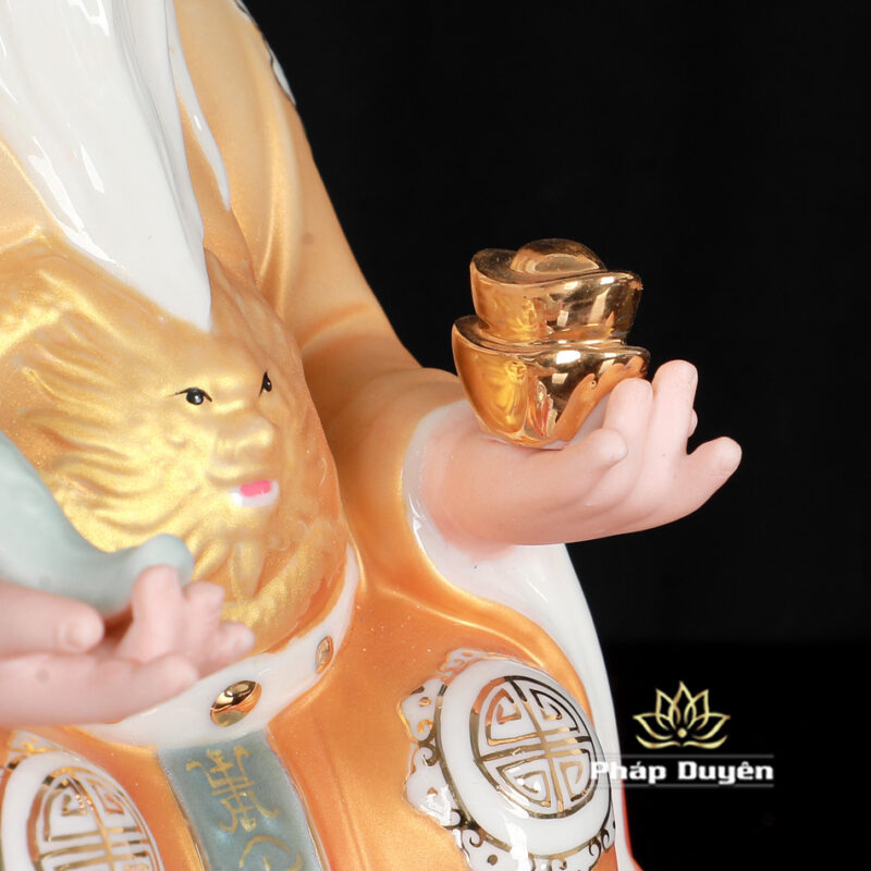 Bộ Tượng Thần Tài - Thổ Địa Ngồi Tự Tại, Bằng Sứ Vẽ Sơn Vàng, Cao 20cm - Ảnh 5