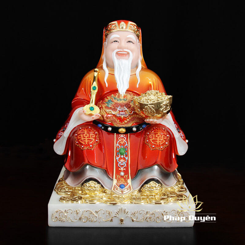 Bộ Tượng Thần Tài - Thổ Địa Ngồi Phú Quý, Bột Đá Sơn Đỏ, Cao 30cm - Ảnh 2