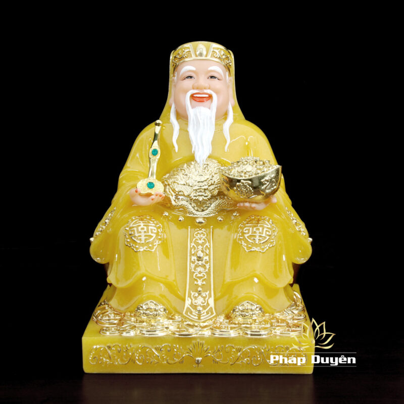 Bộ Tượng Thần Tài - Thổ Địa Ngồi Phú Quý, Bột Đá Thạch Anh Viền Vàng, Cao 30cm - Ảnh 2