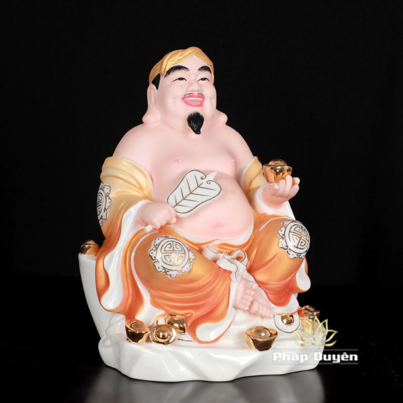 Bộ Tượng Thần Tài - Thổ Địa Ngồi Tự Tại, Bằng Sứ Vẽ Sơn Vàng, Cao 20cm - Ảnh 7