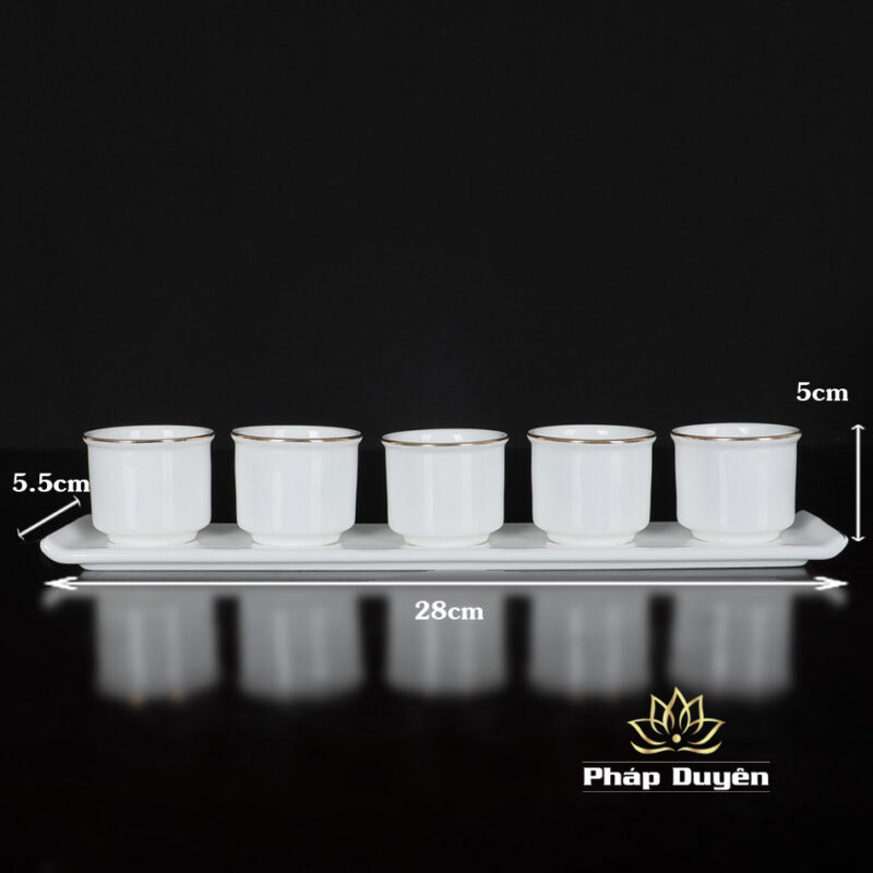 Bộ Kỷ 5 Chén Nước Bằng Sứ Trắng Viền Vàng - Ảnh 8