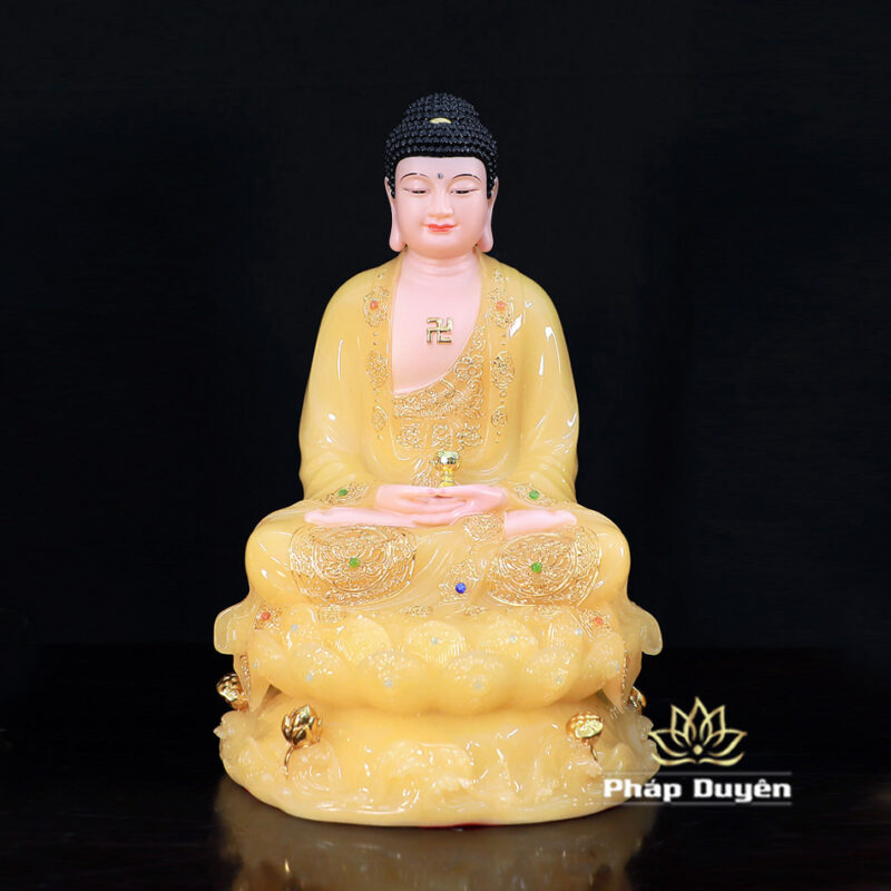Bộ Tượng Tây Phương Tam Thánh Ngồi, Đế Non Nước Bột Đá Thạch Anh, Cao 30cm - Ảnh 2