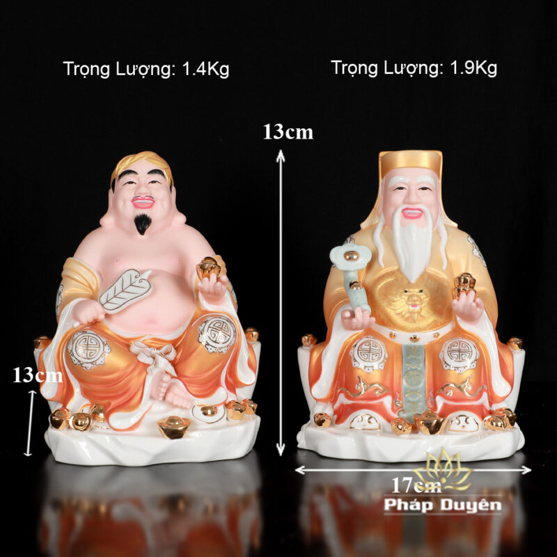 Bộ Tượng Thần Tài - Thổ Địa Ngồi Tự Tại, Bằng Sứ Vẽ Sơn Vàng, Cao 20cm - Ảnh 11
