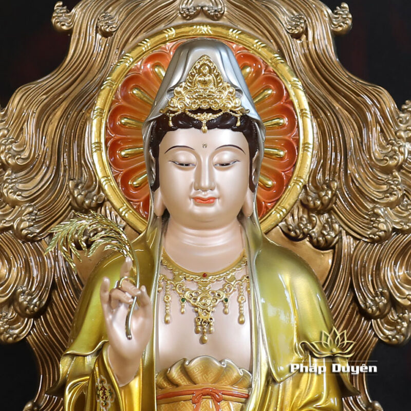 Tượng Quan Âm Bồ Tát Ngồi Non Nước, Bằng Đồng, Có Lọng Che, Cao 40cm (Tổng Lá Đề 58cm) - Ảnh 2