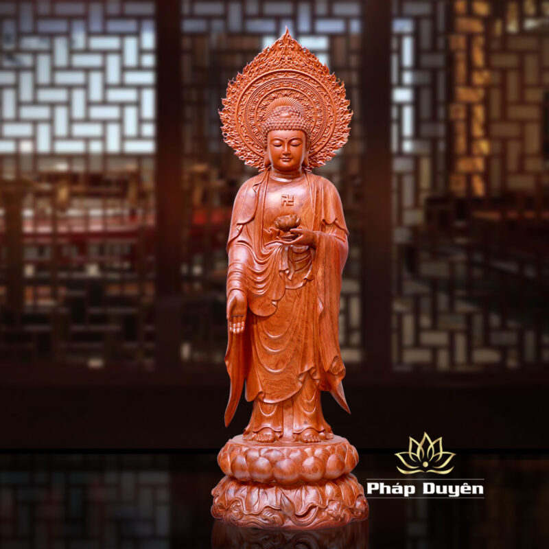 Bộ Tượng Tây Phương Tam Thánh Đứng, Bằng Gỗ Hương, Cao 90cm, Tổng là đề 106cm - Ảnh 2