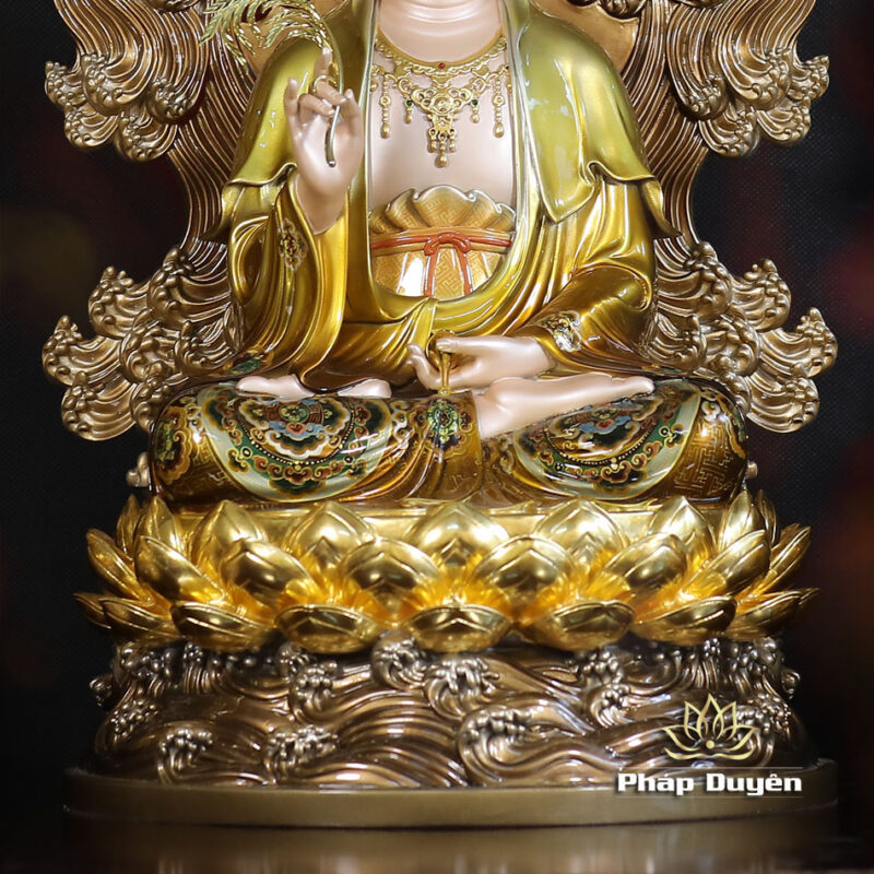 Tượng Quan Âm Bồ Tát Ngồi Non Nước, Bằng Đồng, Có Lọng Che, Cao 40cm (Tổng Lá Đề 58cm) - Ảnh 5